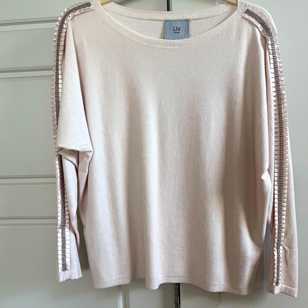 Ribbon and Bead Trimmed Soft Sweater
